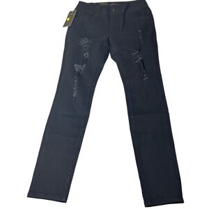 2Q‎ Jeans Womens Juniors 17 Black High Rise Flat Front Distressed Denim NEW